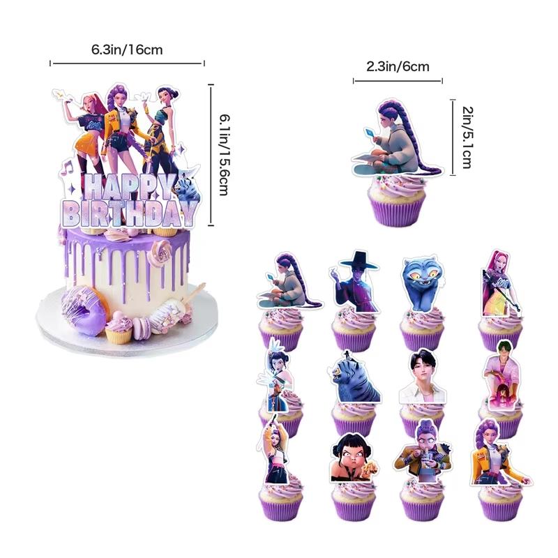 Kpop Demon Birth Date Celebration Decoration Hunter Group Birth Date Celebration Supplies Huntrix Kpop Anime Cake Topper Balloons Hanging Flag