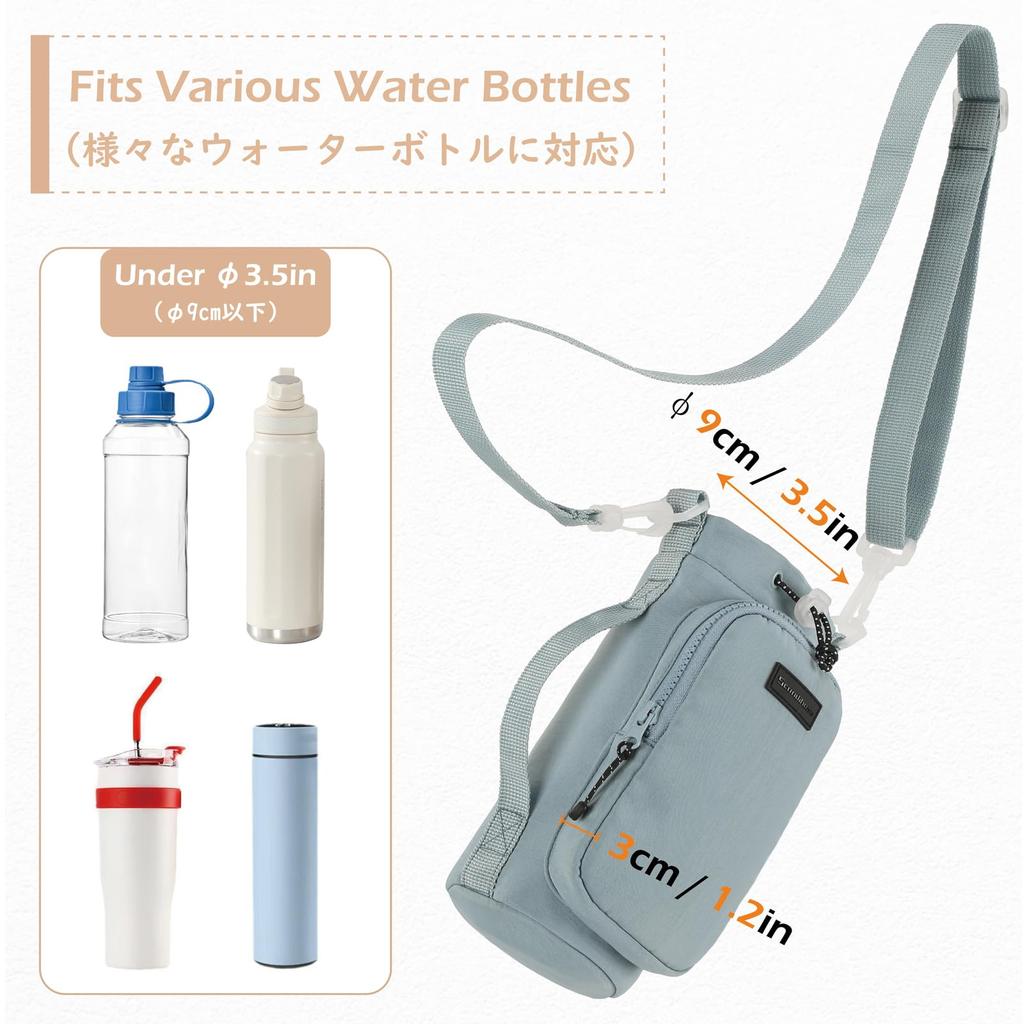 TRIWONDER Water Bottle Fits 500ml and 1 Liter Insulated Water Bottle Case with Shoulder Smartphone and Holder Holder, Bottles, Strap, Storage, (Blue)