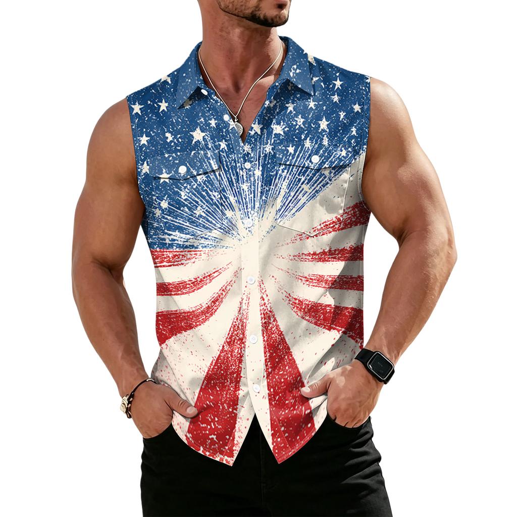Men's Workwear Lapel Button-Down Vest Shirt - Lightweight Sleeveless Top