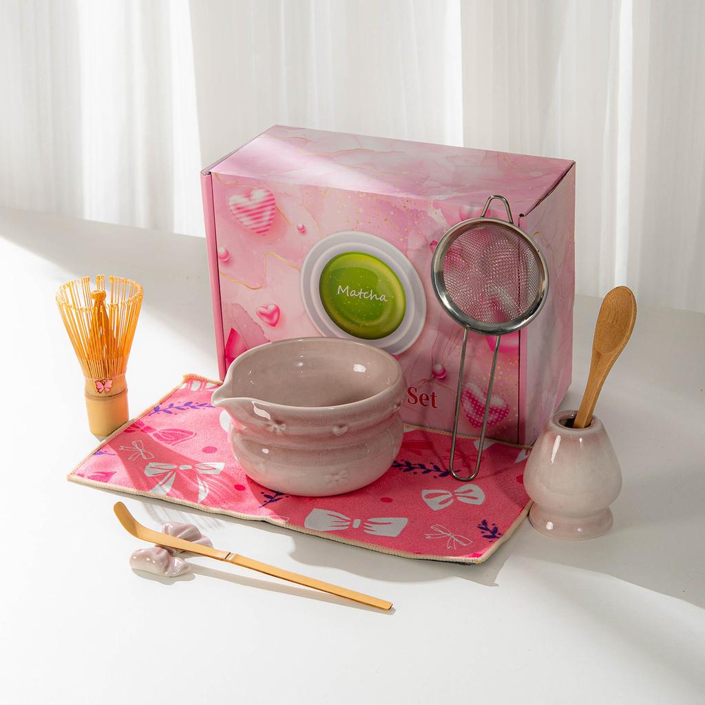 Japanese Matcha Set With Bow Pattern, Matcha Whisking Tools, Tea Set Accessories, Multiple Styles Available, Gift