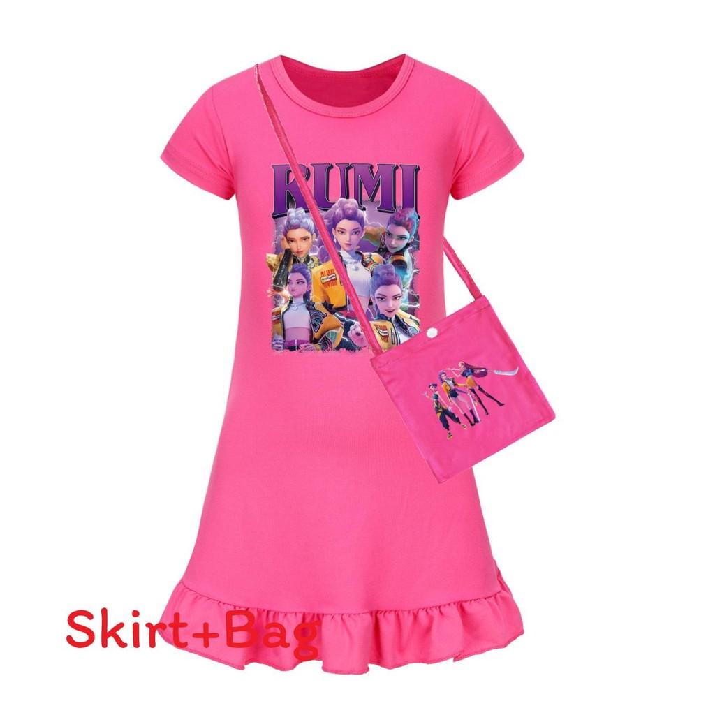 Demon Kpop Hunters Girl Short Sleeve Sleep Dress With Ruffle Hem For Use Bedroom