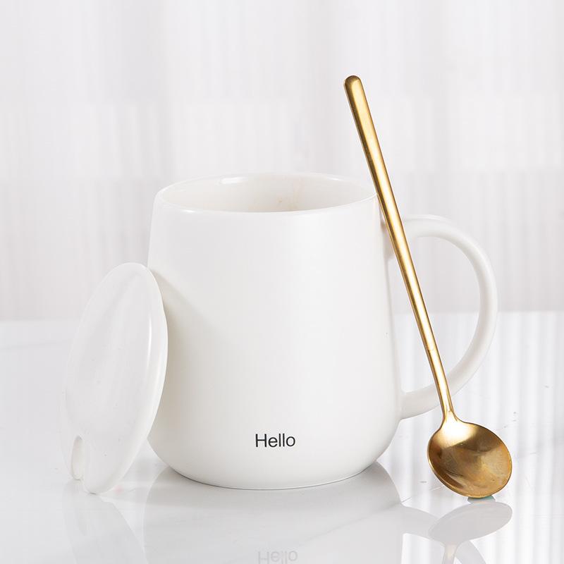Simple Mug with Lid Spoon Ceramic Cup Hotel Room Water Cup Opening Gift Box Coffee Cup