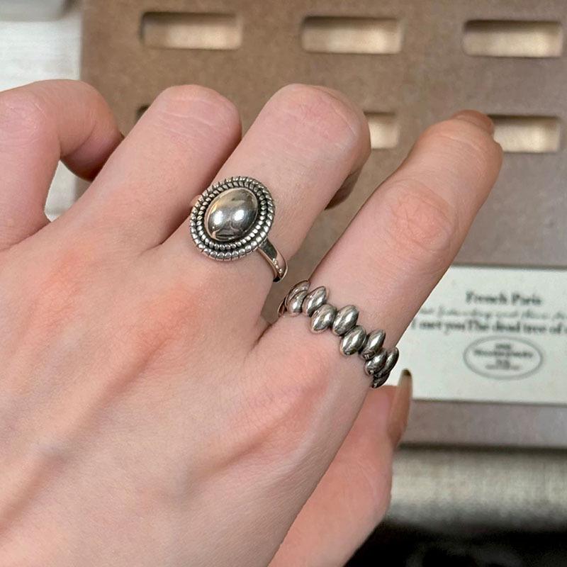 Vintage Silver Geometric Oval Ring - High-End Stackable Retro Fashion