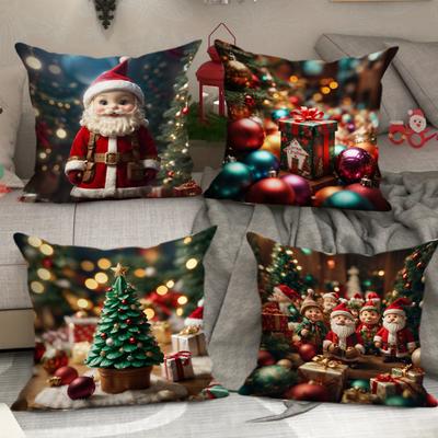 Christmas Pillow Cover Holiday Decoration Oil Painting Style Realistic Sofa Cushion Cover Bedroom Pillow