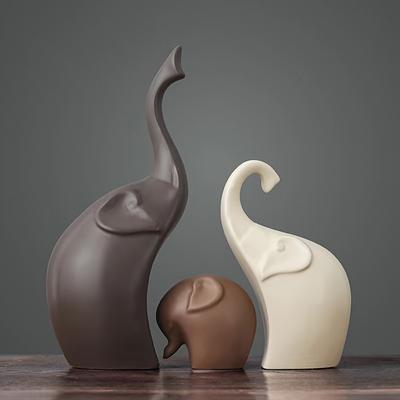 Nordyckie Matowe Ceramiczne Figurki Rodziny Słoni Rzeźby Zwierząt na Półkę Domowy Salon Biuro Szafka Blat Przedpokój Dekoracja