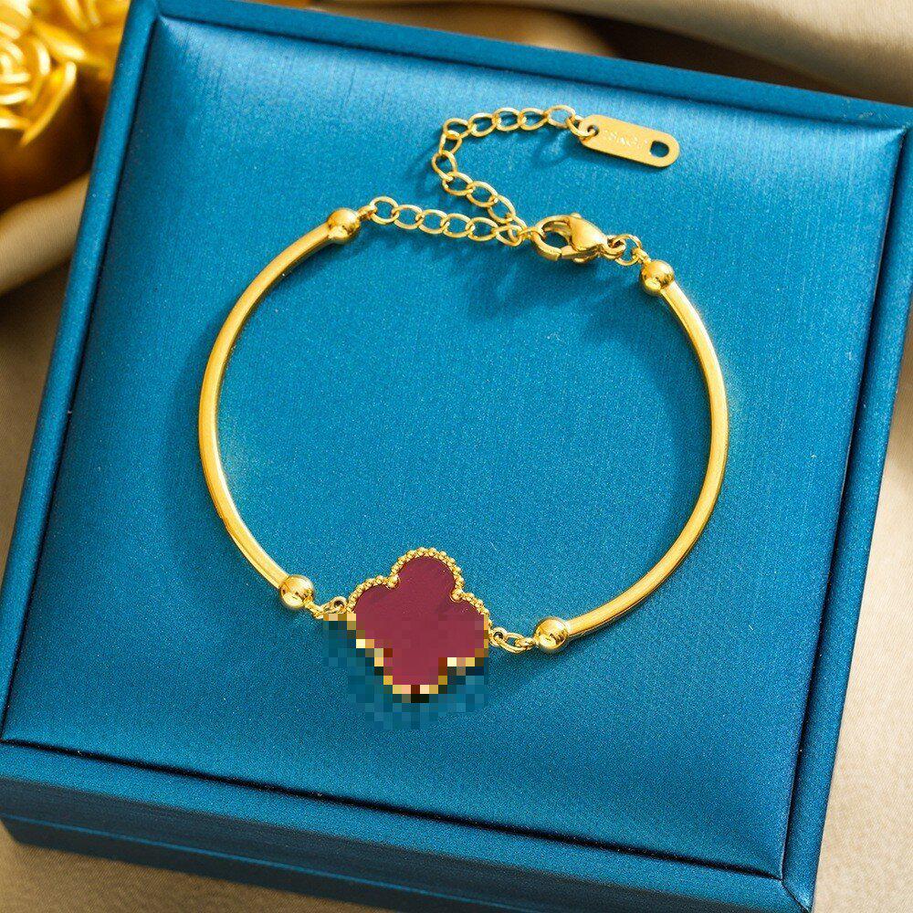 High-End Titanium Steel Four-Leaf Clover Bracelet with Shell Pendant – Durable, Fade-Resistant Design