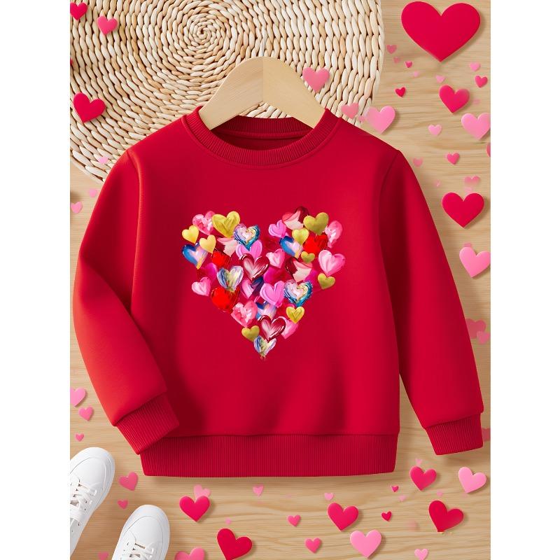 European Sizes Valentine's Day Kids' Creative Cherish Graffiti Heart Print Fashionable Barty Comfortable Crew Neck Thin Spring/Autumn Sweatshirt