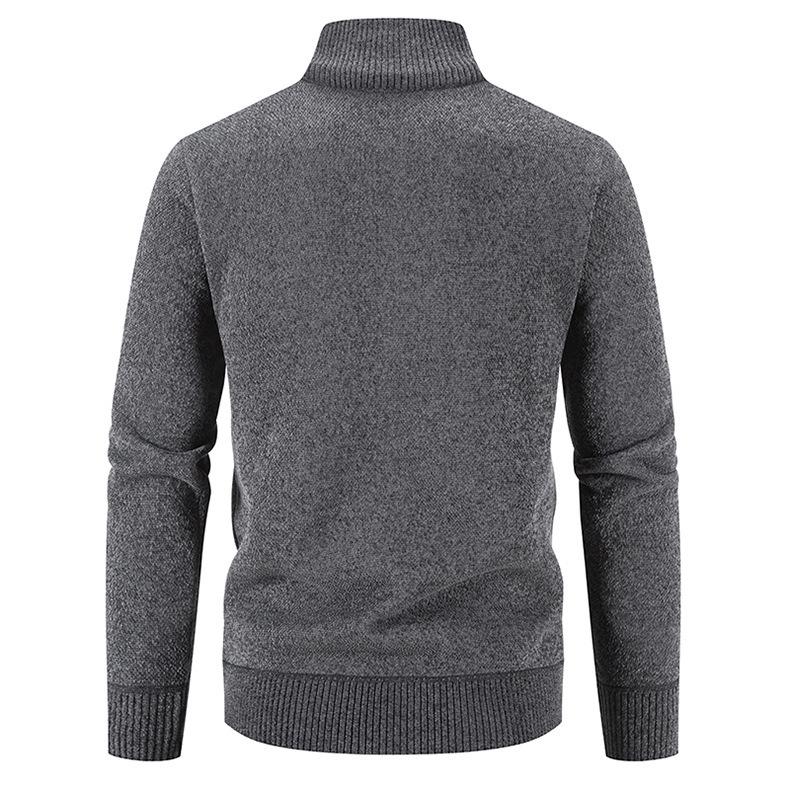 Men's Plus Size Thickened Velvet Zipper Cardigan Sweater - Youth Casual Stand Collar Pullover for Autumn and Winter