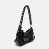 Women's Bag 2024 Spring New Black Belt Decoration Fashion Single Shoulder Armpit Motorcycle Bag Tide Small Bag