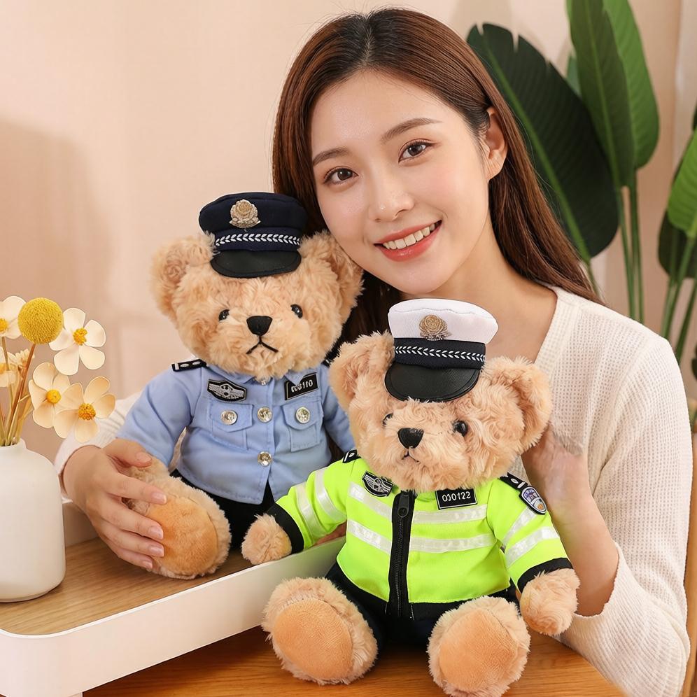 25/35cm Policeman Teddy Bear Doll Plush Toy Dressed Cartoon Animal Wearing Glasses Boys Men Birthday Gift