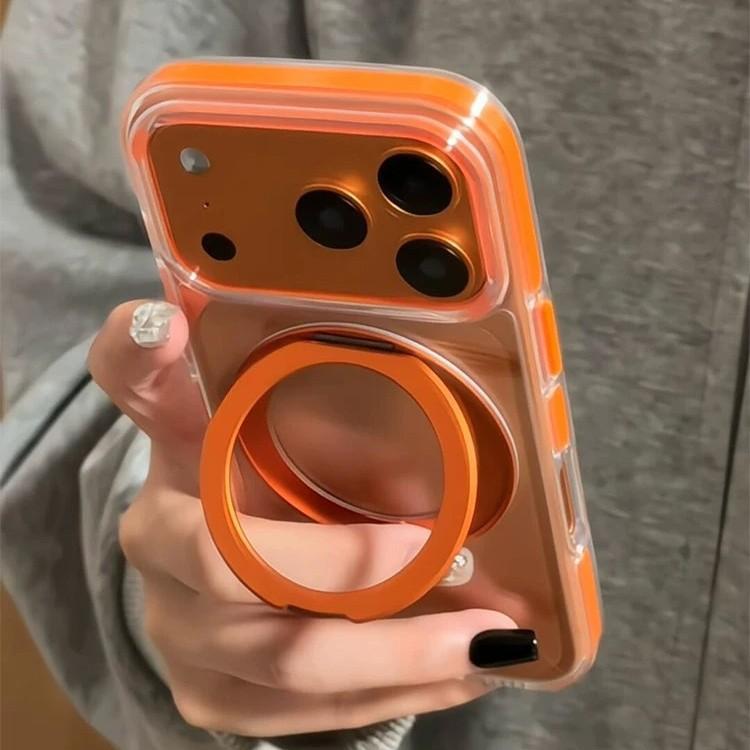 Suitable for IPhone17pro Ice Crystal Magnetic Mobile Phone Case 360 Rotating Bracket Apple 16 Two-color Transparent Anti-fall Cover