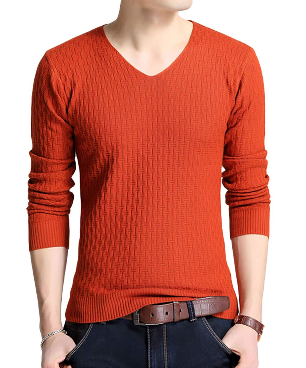 

Свитер вязаный плюс размер топы XL оранжевый [NALADA] мужской V-образный вырез