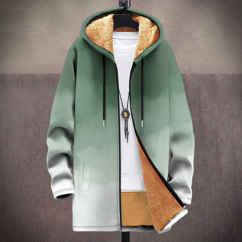 Winter Hooded Zip-up Cotton Jacket Teens British Style 3D Print Fleece Lined Loose Fit Outdoor Wear