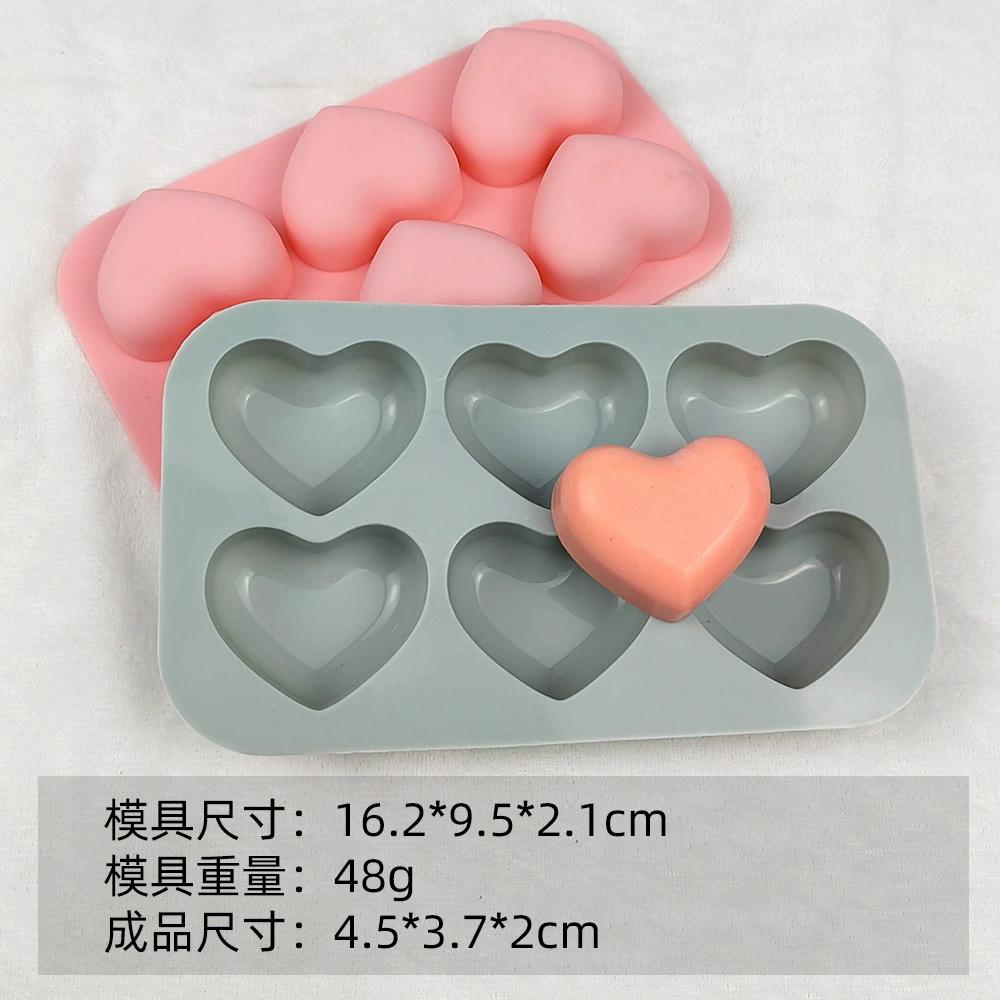 Valentine's Day 6-cavity Heart-shaped Silicone Baking Mold Love Chocolate Candy Cookies Ice Mold Gift Soap Candle Making Set