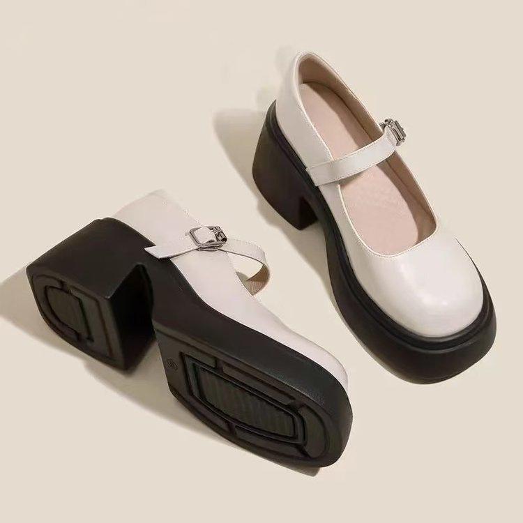 Height increase j thick heel platform small leather shoes autumn new British style k with skirt Mary Jane single shoes