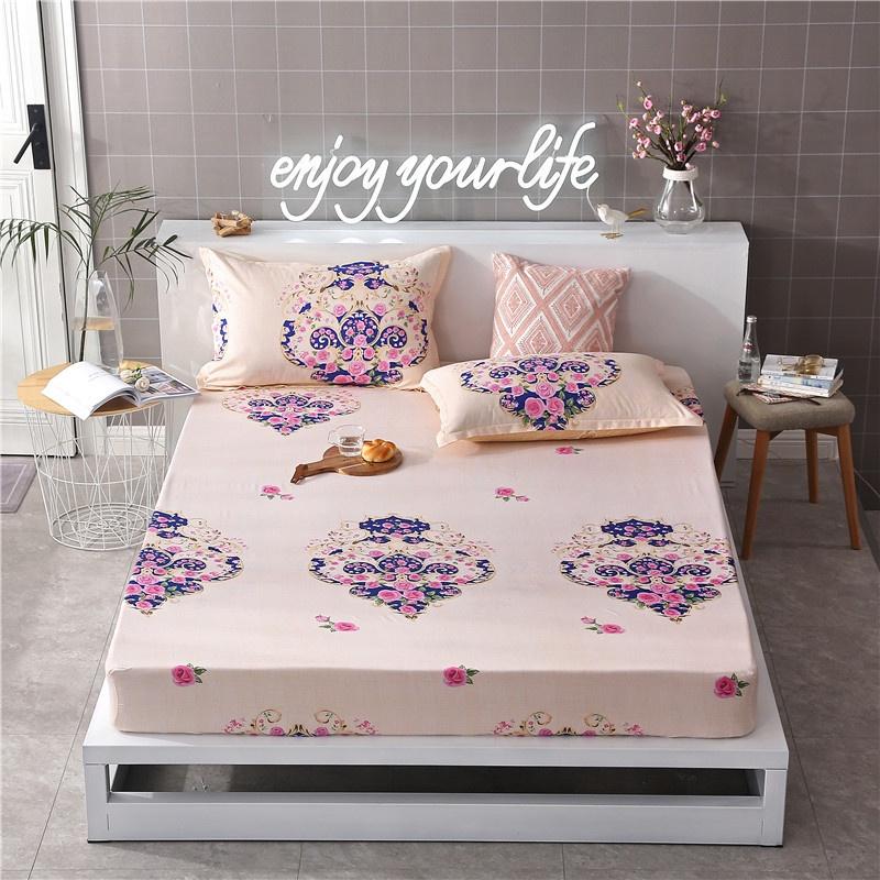 Luxurious Bedding Fitted Sheet Floral Flower Pillowcase Bed Cover With Elastic Cover