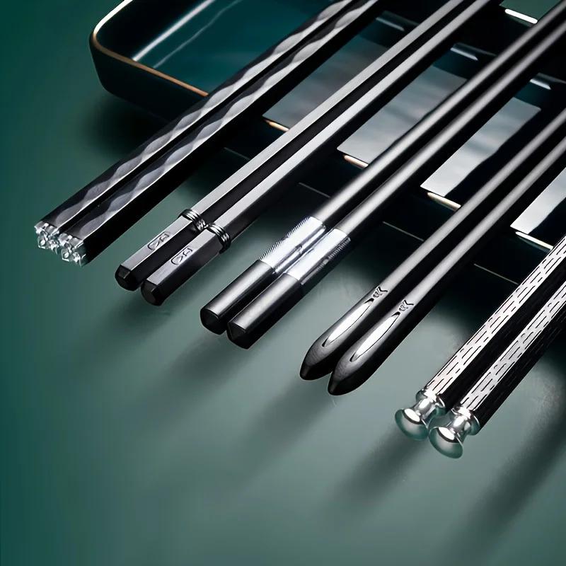 5 Pairs Premium Alloy Chopsticks Set - Antibacterial,Reusable Japanese & Chinese Chopsticks with Silver Ion Technology