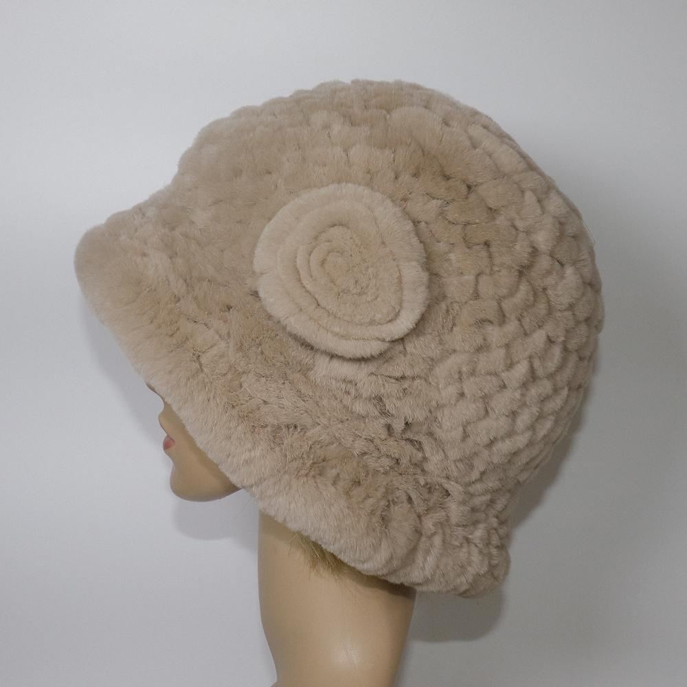 Winter Women Outdoor Knitted Real Rex Rabbit Fur Hat Natural Warm Fur Bucket Hats Girls Fashion Fluffy Real Rex Rabbit Fur Caps