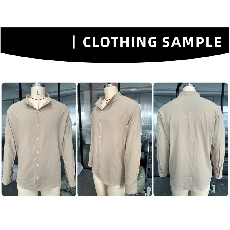 Cotton Linen Hot Sale Men's Long-Sleeved Shirts Summer Solid Color Stand-Up Collar Casual Beach Style Plus Size