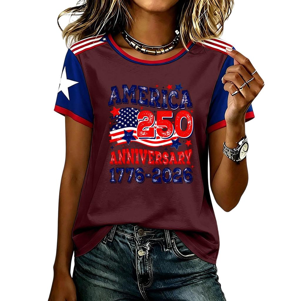 Casual Short Sleeve Graphic T Shirt for Men and Women American Anniversary Print Lightweight Comfortable Top