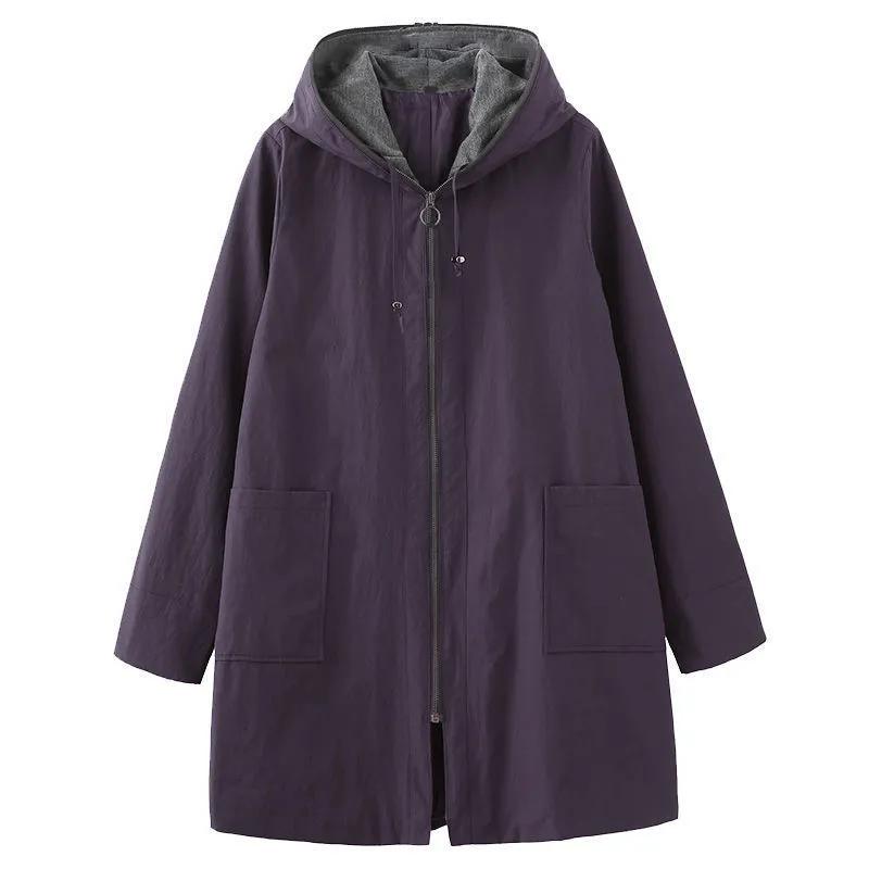 Autunno e Inverno Fodera a Doppio Strato Trench di Media Lunghezza con Cappuccio da Donna Sono Sottili, Semplici, Casual e Ampi