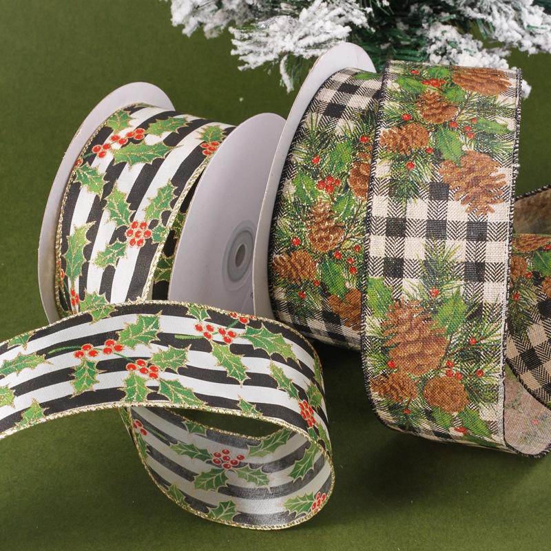 Ribbon Wire Crimping Ribbon Wire Linen Ribbon Decoration Colorful Snowflake Plaid Christmas Material DIY Handmade 10/25Yards