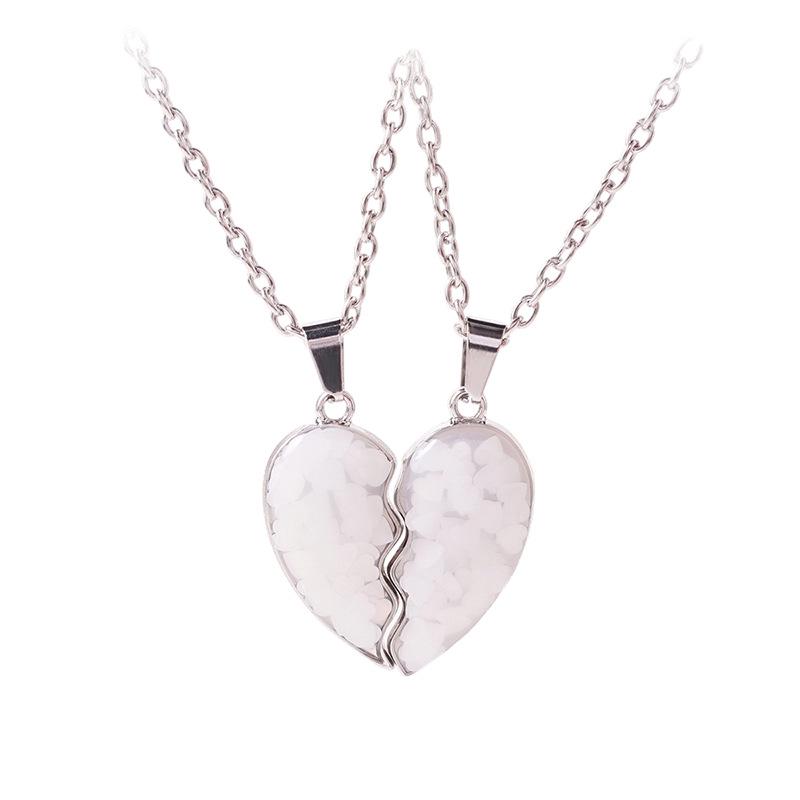 Cross-Border Pink Heart Patchwork Friendship Necklace for Kids - Versatile Best Friend Pendant