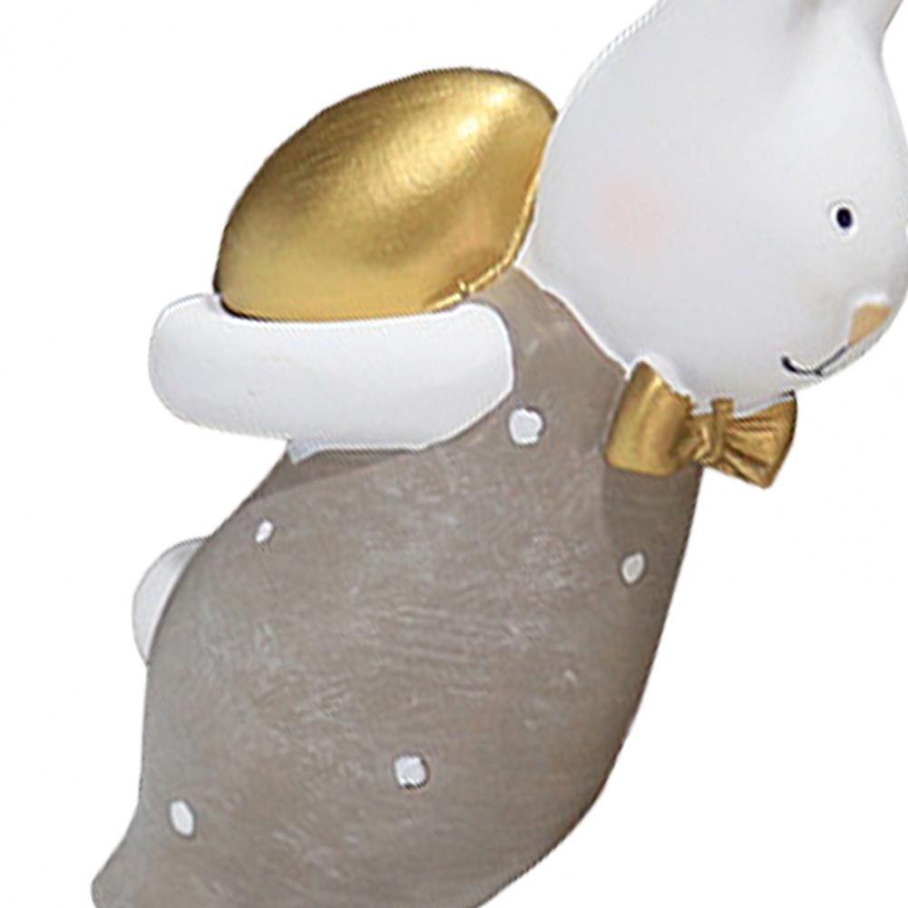 1 Pair Rabbit Ornament Hand-painted Synthetic Resin Happy Easter Hunting Egg Bunny Figurine Decor Easter Decoration 2025