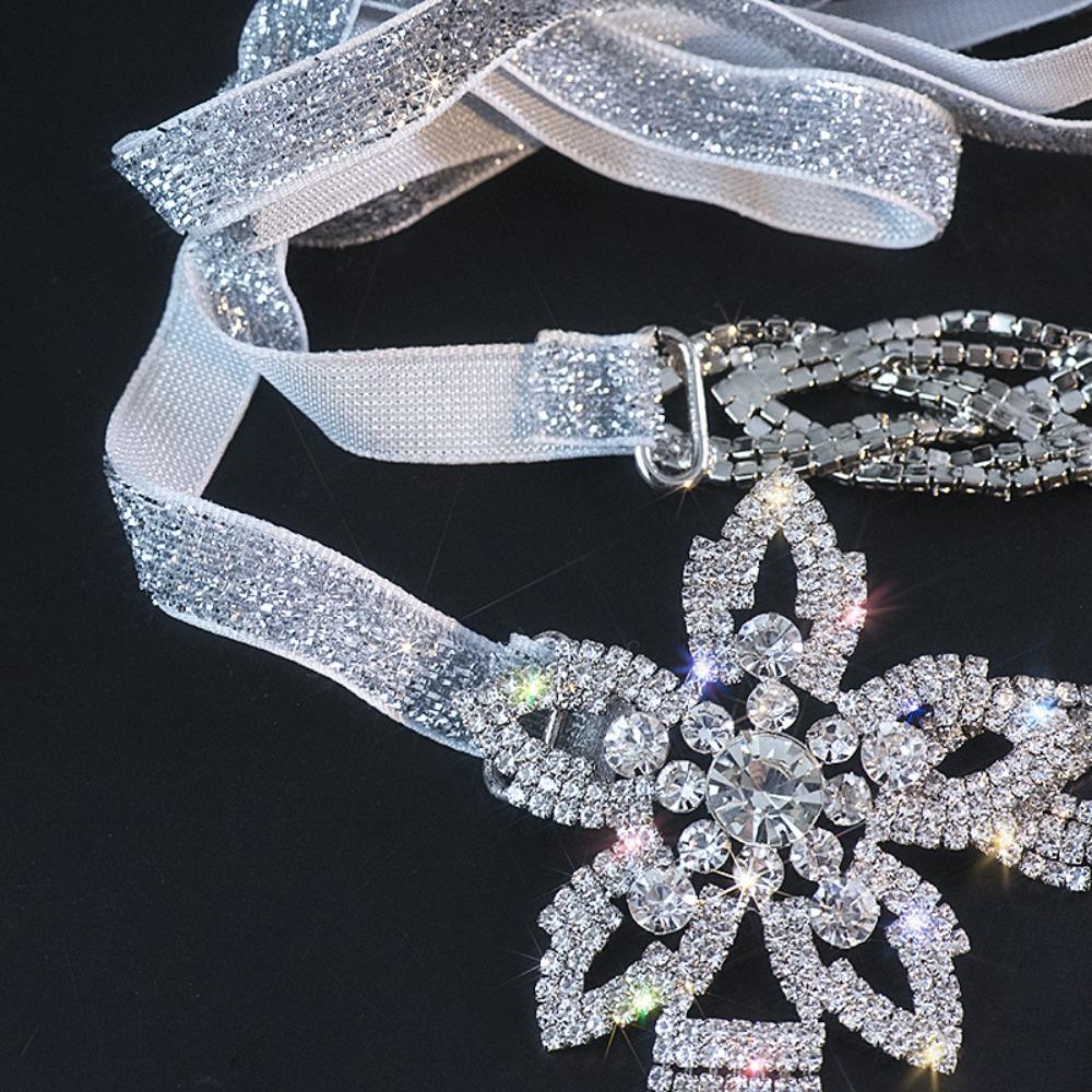 Crystal Tassel Exaggerated Necklace Hollow Lace Up Necklace Rhinestone Flower Necklace  Bride