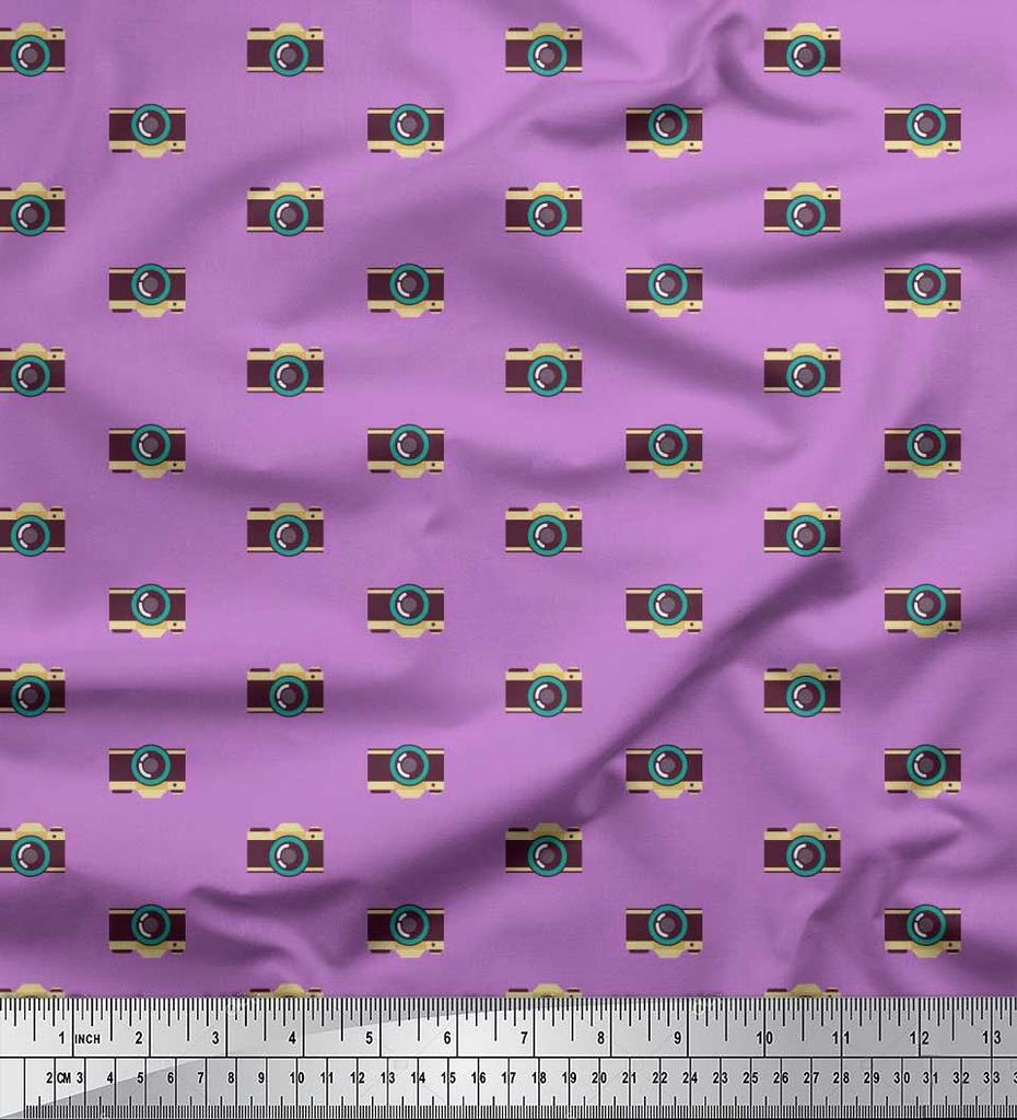 Soimoi Japan Crepe Satin Fabric Camera Shirting Fabric Prints By Metre 42 Inch