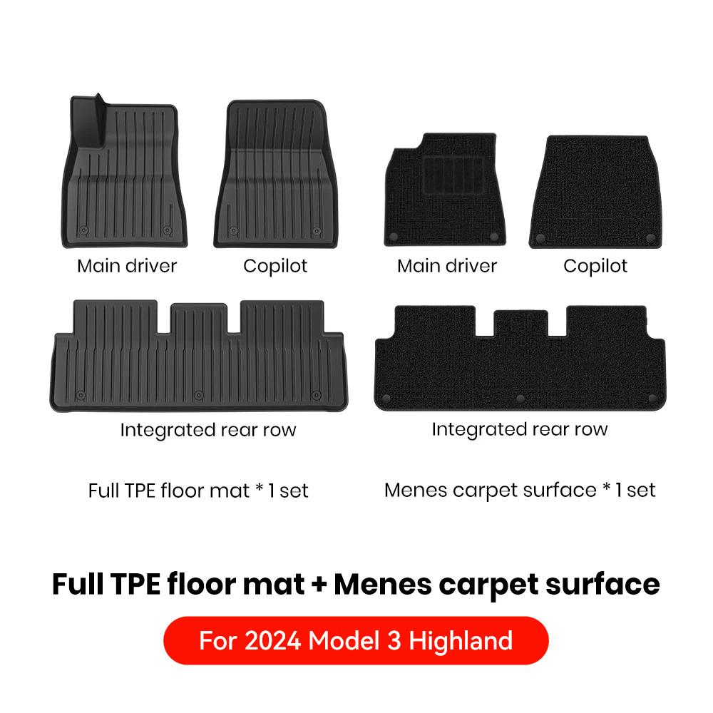 YZ For Tesla Floor Mat Model Y 2025-2025 Model 3 Highland Car Trunk Mat Luggage Mat TPE Waterproof Anti-Slip Set Floor Liner Mat