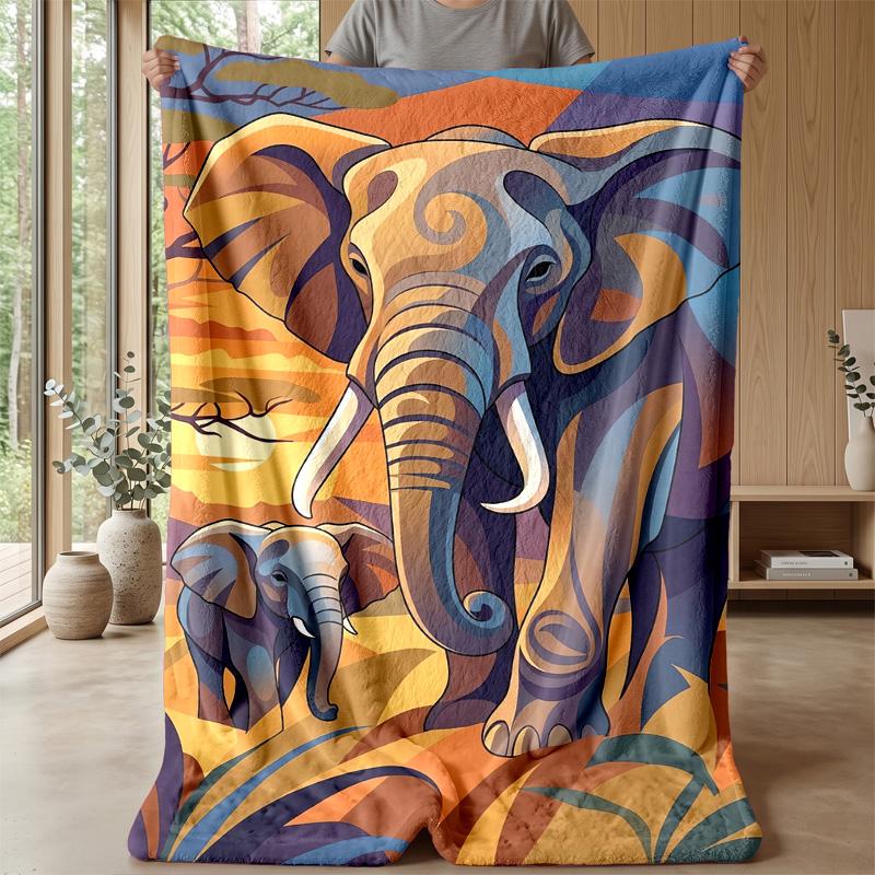 Elephants In Forest Paradise Theme Blanket Lightweight Warm Flannel Blanket Decorative Throw Blanket for Home Decoration