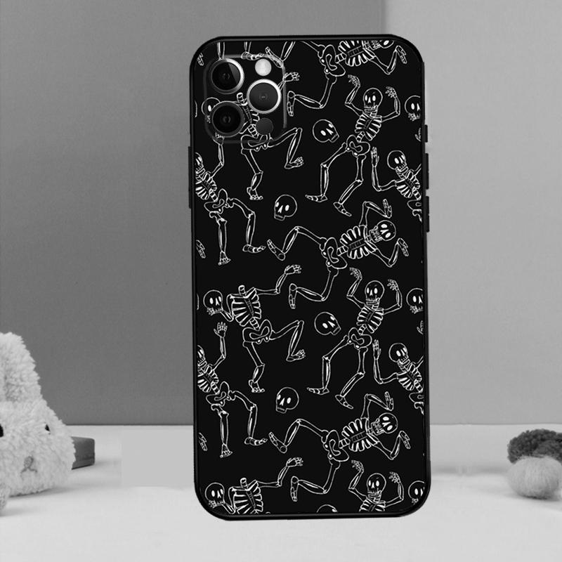 Black Aesthetic Skeleton Digital Phone Case For iPhone 17 Air 16 15 14 12 11 13 Pro Max 12 13 mini 15 16 Plus 16e Cover Coque