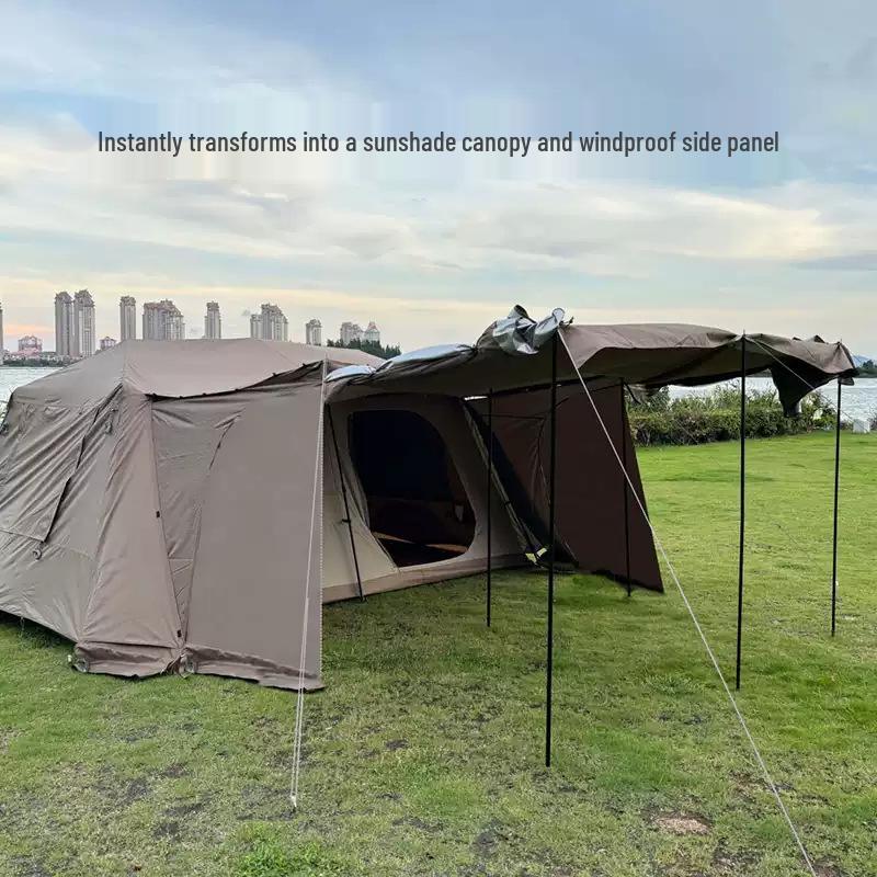 Silver-Coated Ridge 13 Automatic Tent - Dark Coffee, Two Rooms, One Hall, Outdoor Camping Gear.