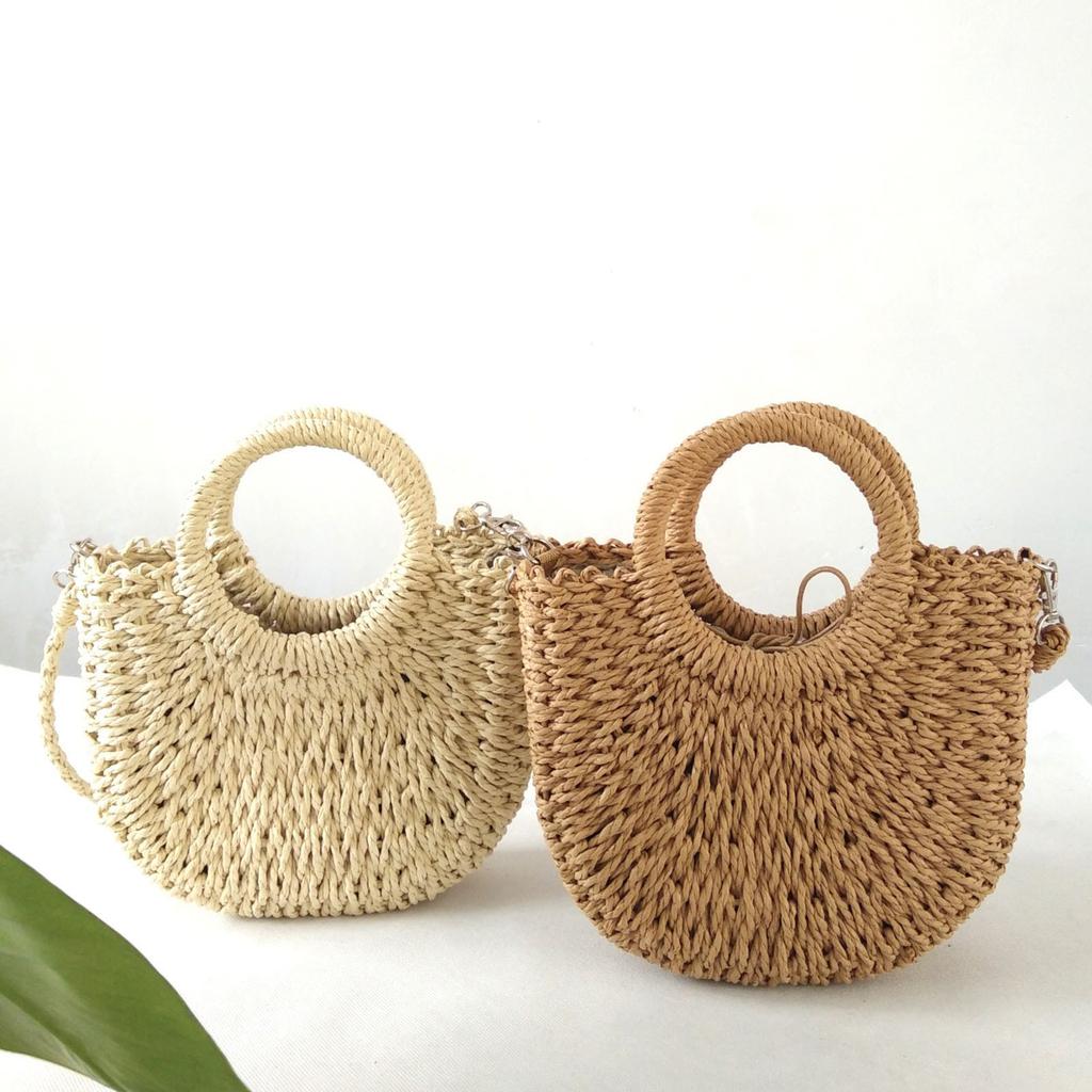 Fashion Vegetable Basket Bag Shoulder Crossbody Rattan Accompaniment Straw Bag Handmade Weaving