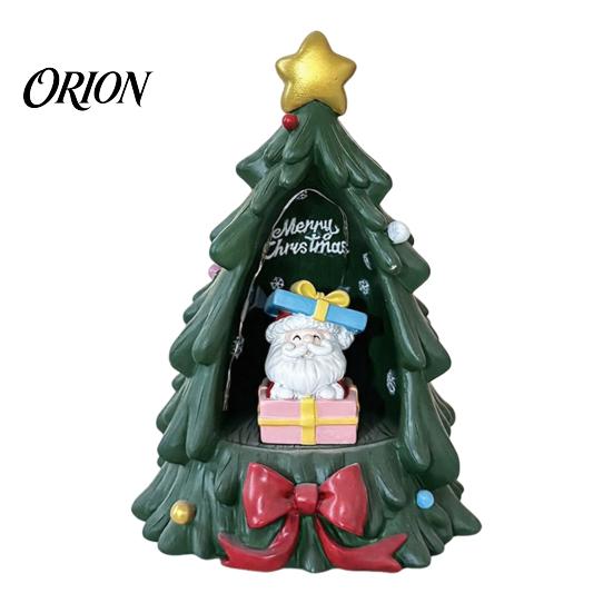 Christmas Tree Figurine Resin Ornament with Built-in LED Warm Light, Santa Claus Figurine, Handcrafted Xmas Ornaments Decorative Tabletop Night Light
