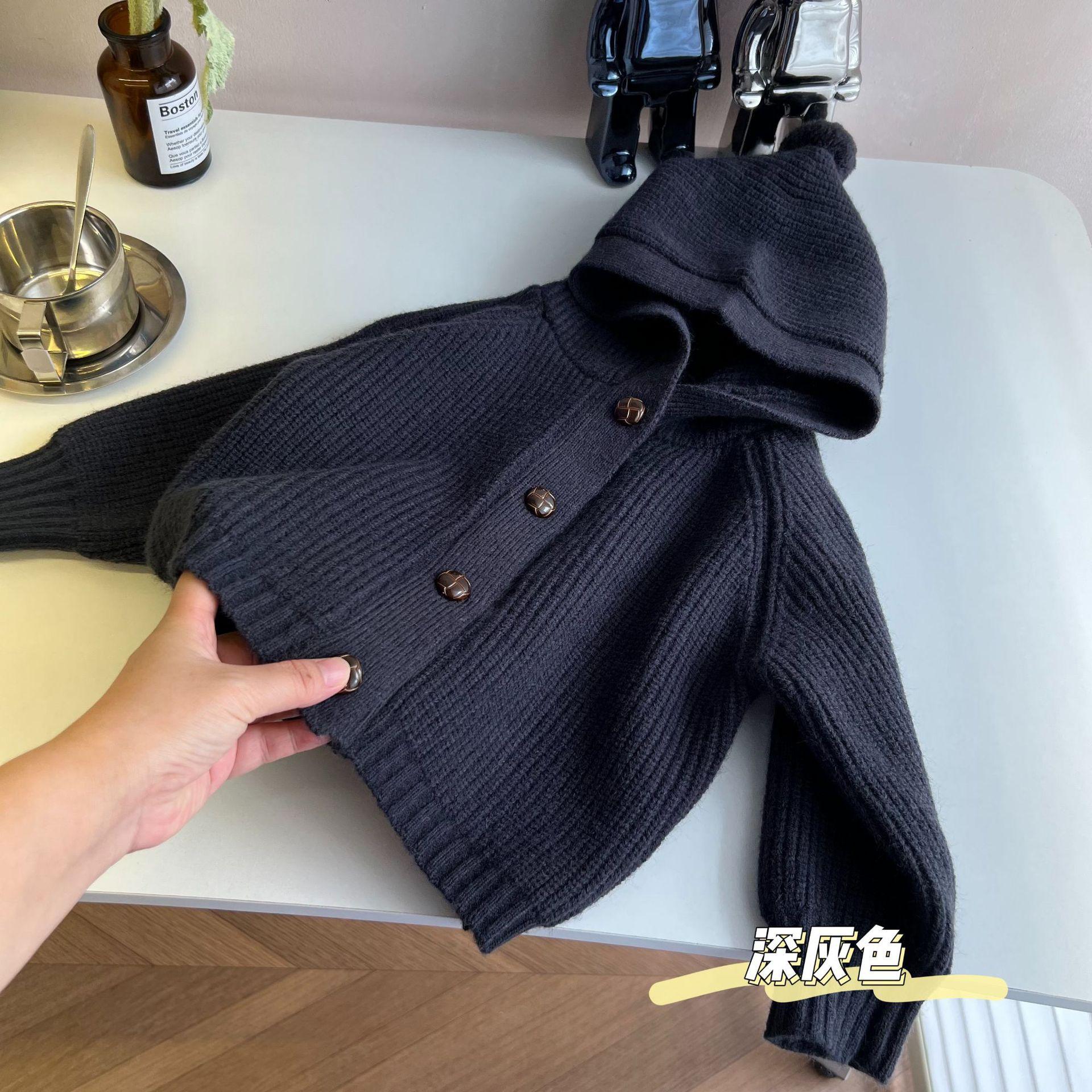 Kids Autumn Hooded Knit Cardigan Unisex Single Breasted Baby Sweater Coat 90