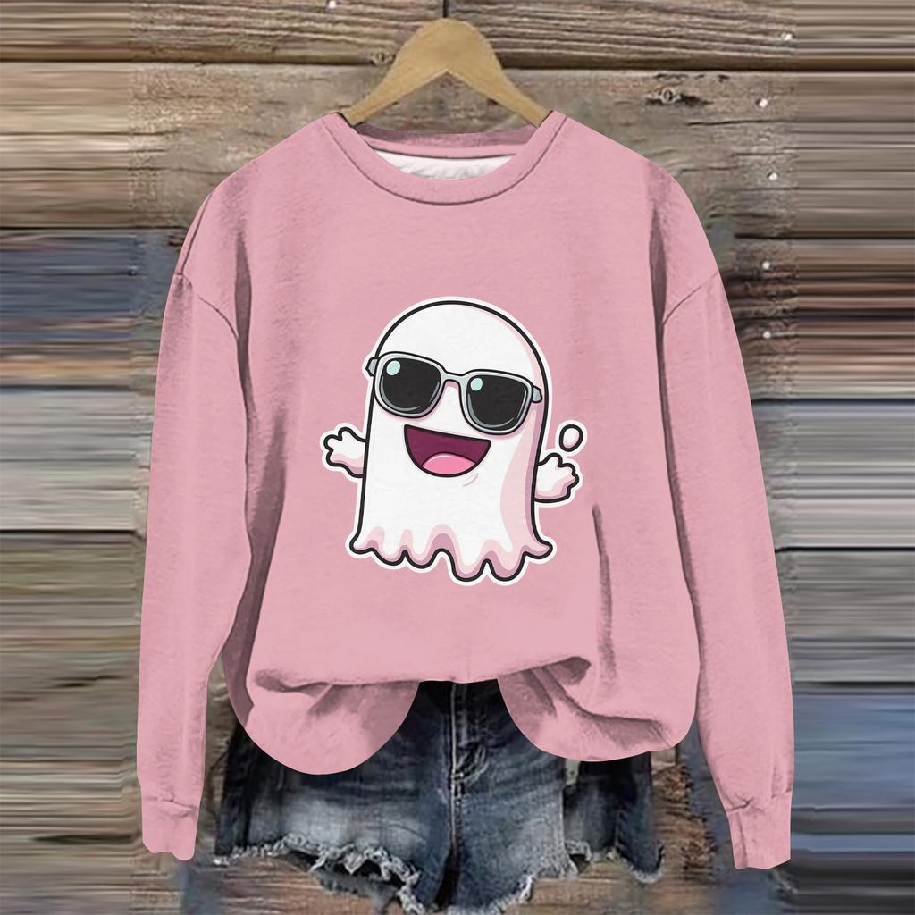 Women's Fashion Long Sleeve Halloween Print Round Neck Sweater Top