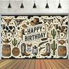 1 Piece  Retro Western Birthday  Polyester Photography Background Cloth  Birthday Banner and Flag Supplies  Cake Table Studio