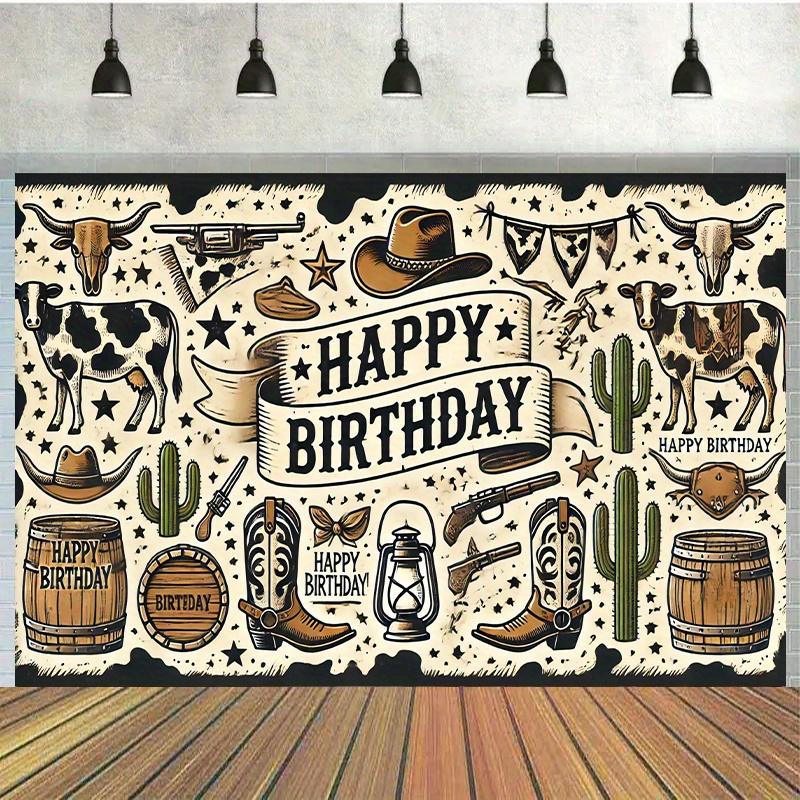 1 Piece Retro Western Birthday Polyester Photography Background Cloth Birthday Banner and Flag Supplies Cake Table Studio