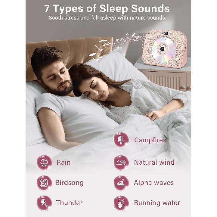 Desktop CD Player for Home with Dual Speakers,Handle, CD Player with FM Radio,Portable CD Player with Bluetooth-Sleep Sound,Remote Control, LCD