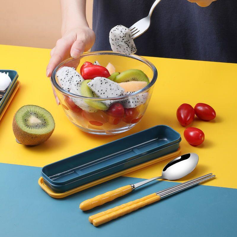 3Pcs Stainless Steel Portable Student Tableware Outdoor Travel Box Spoon Fork Chopsticks Set Adult Gift Cutler