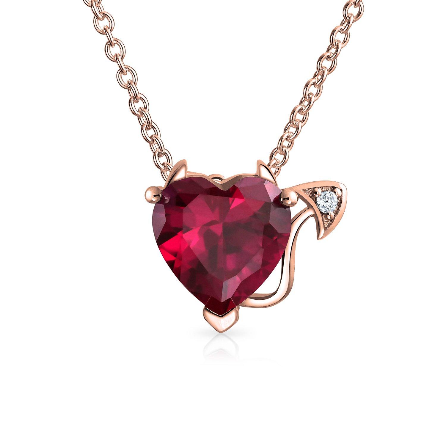 

Romantic Promise Valentine Cubic Zirconia Ruby Red AAA CZ Devil Heart Pendant Necklace for Women Teens Rose Gold Plated Sterling Silver .925