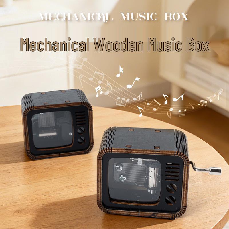Mini Retro Wooden Hand-Crank Music Box - Creative Gift for Students & Children's Birthdays