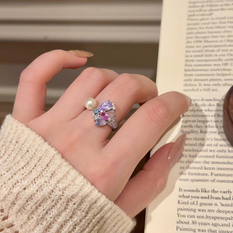 Gorgeous exquisite colourful Zircon butterfly earrings for women irregular and exquisite ring high-end pearl fine  sets