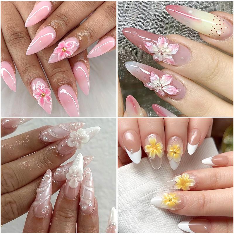 3D Flower Silicone Nail Mold Lily & Hibiscus Petals Carving Template Gel Polish Stencils for Spring Summer Manicure Decor