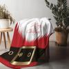 Santa Beard and Belt Fleece Blanket, Red with White Fur Trim Design, Festive Face Pattern for Christmas Sofa Decoration