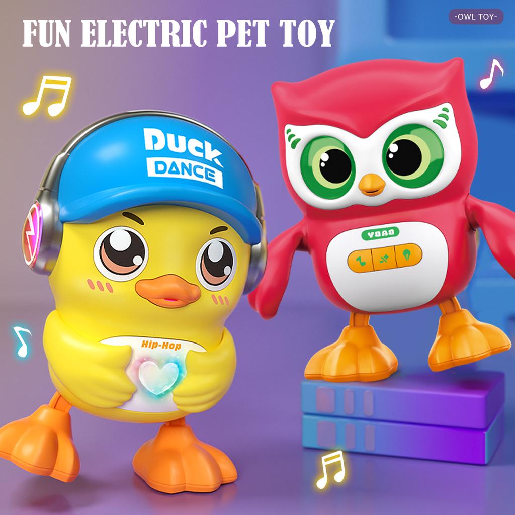 Cute Animals Electronic Toy, Owl Duck Pet with Music Light Dancing Adjustable Volume Moving Robot Mode for Children