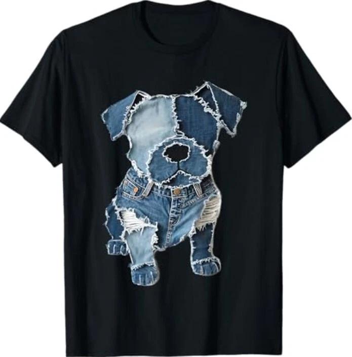 Джинсовая футболка с пэчворком и рисунком собаки L