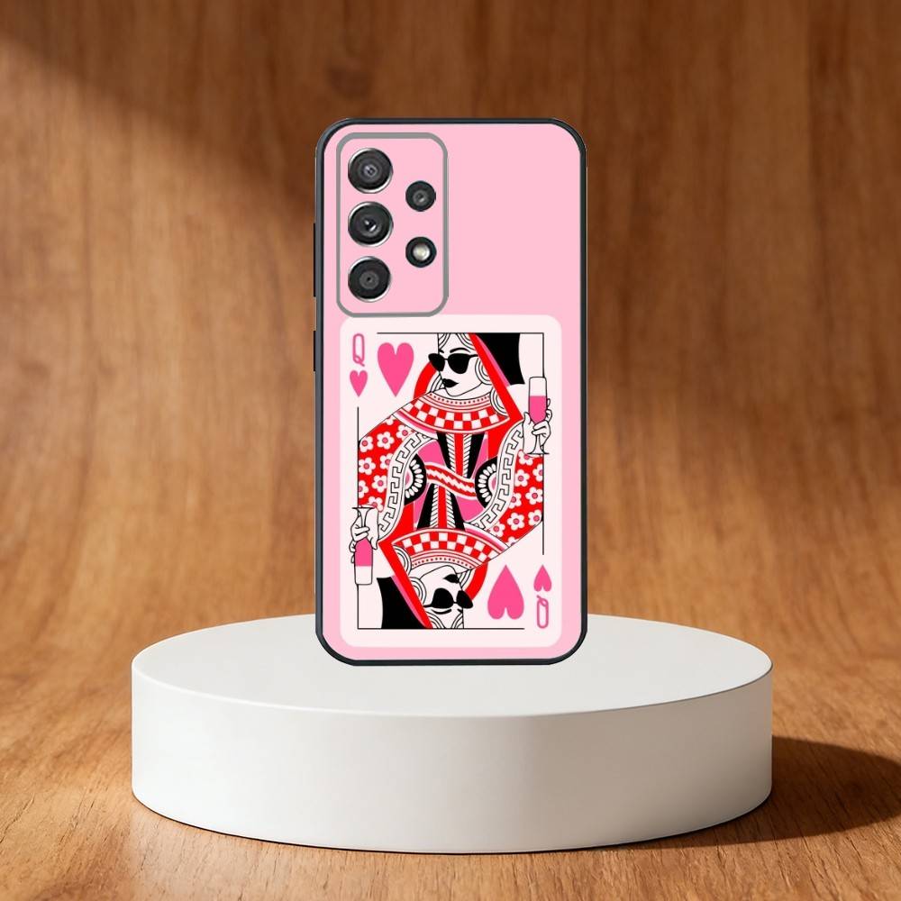 Queen of Hearts Playing Card Phone Case For Samsung S25,S24,S21,S22,S23,S30,Ultra,S20,Plus,Fe,Note,10,9,5G Black Cover
